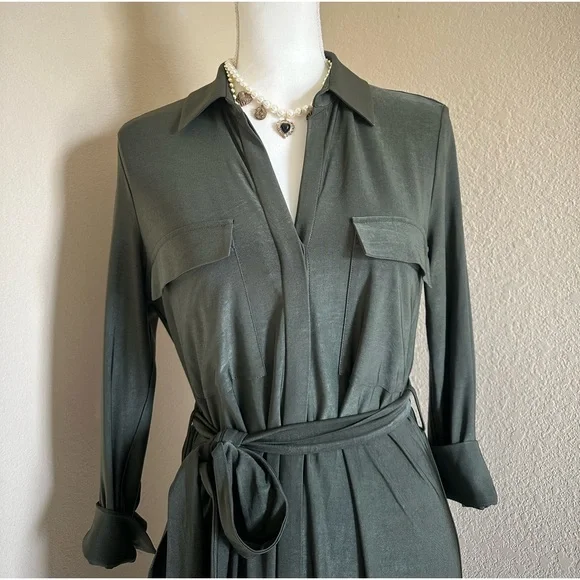 L'agence Rivi Midi Shirt Dress Olive Green XS Utility Business Casual Luxury - Picture 4 of 13